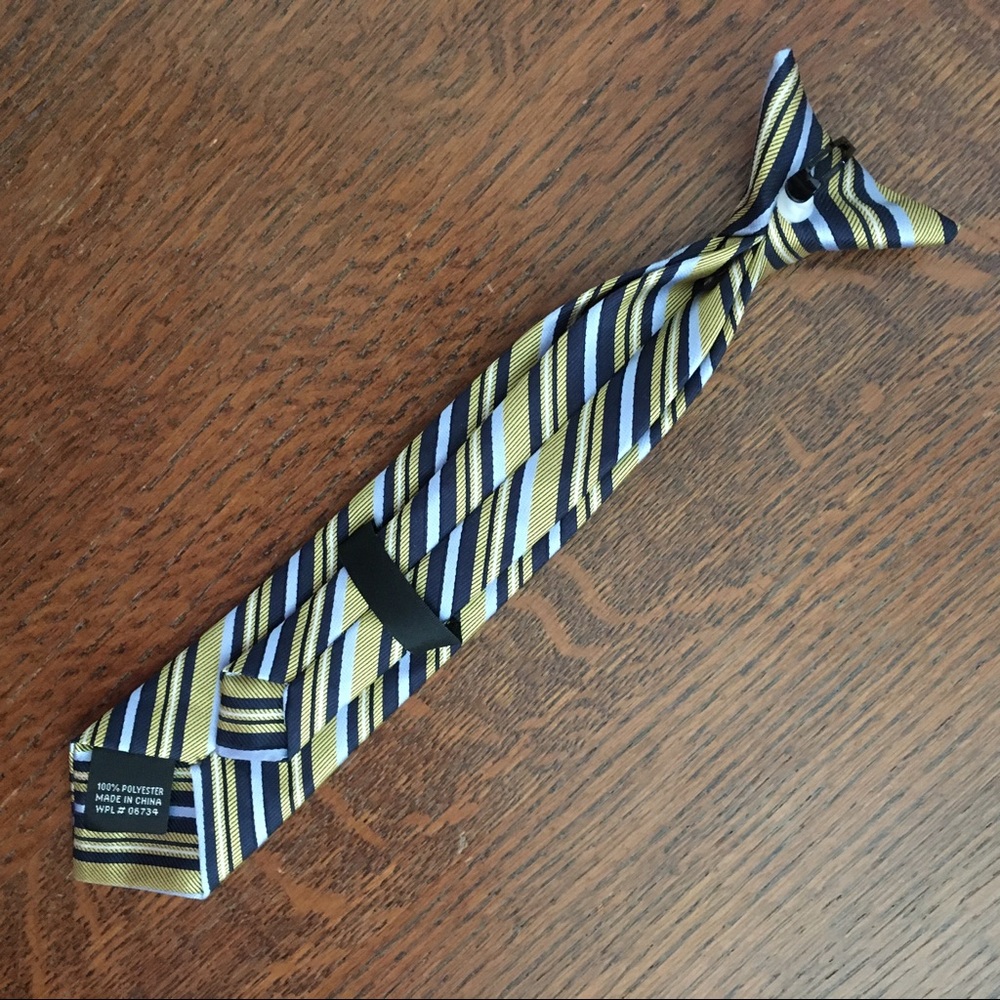 🔴 Yellow & Navy Clip Necktie - Picture 5 of 6